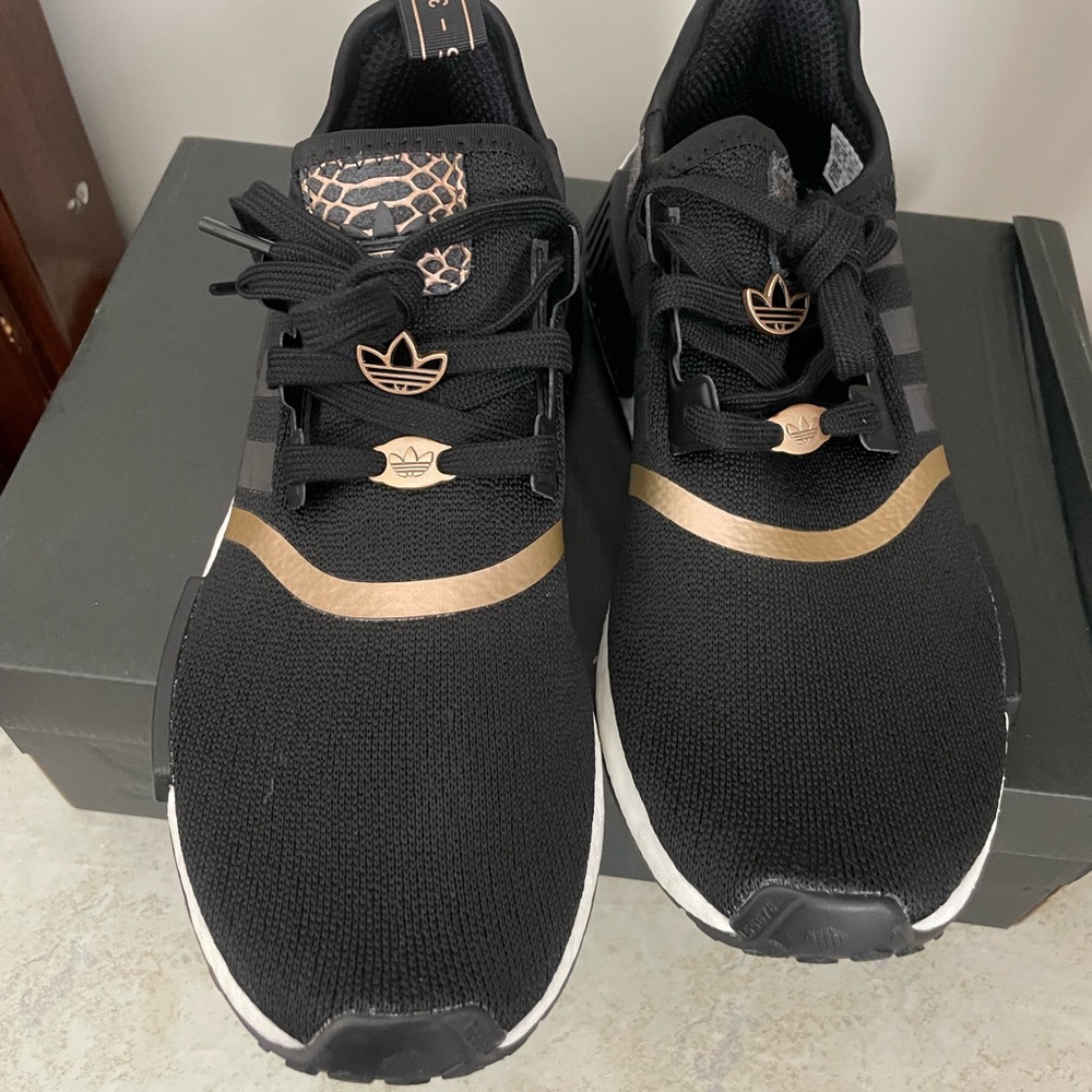 Adidas NMD_R1 rose gold snake print and black